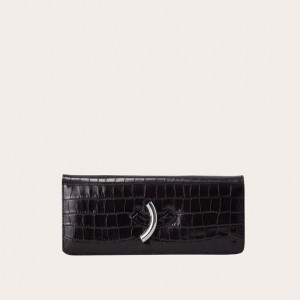 Black Little Liffner Maccheroni Croc Embossed Women's Clutch Bag | YPJSFZ-207