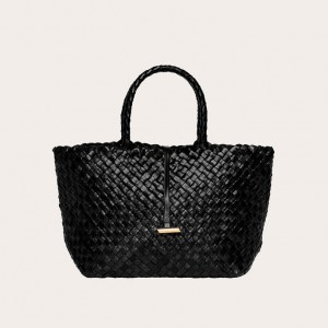 Black Little Liffner Midi Leather Basket Women's Tote Bag | TBFCAS-360