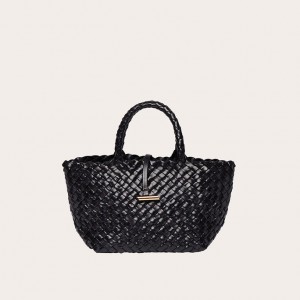 Black Little Liffner Mini Leather Basket Women's Tote Bag | JYUKDX-534