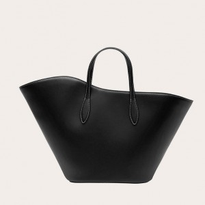 Black Little Liffner Open Tulip Medium Women's Tote Bag | BXRYLD-073