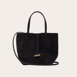 Black Little Liffner Sprout Mini Suede Women's Tote Bag | PVJBMY-853