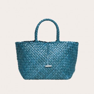 Blue Little Liffner Midi Leather Basket Women's Tote Bag | GOCBNX-268