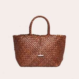 Brown Little Liffner Midi Leather Basket Women's Tote Bag | WCGMUF-750