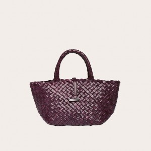 Burgundy Little Liffner Mini Leather Basket Women's Tote Bag | VQSNZB-389