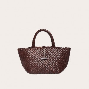 Dark Brown Little Liffner Mini Leather Basket Women's Tote Bag | QRPCXU-673