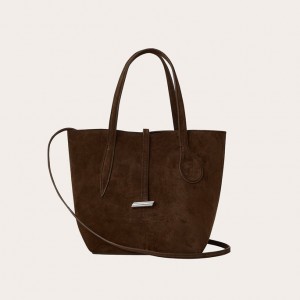 Dark Brown Little Liffner Sprout Mini Suede Women's Tote Bag | WKSIHU-791