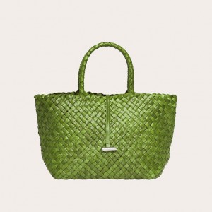 Green Little Liffner Midi Leather Basket Women's Tote Bag | NIOGMW-210