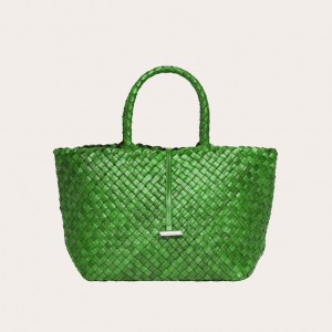 Green Little Liffner Midi Leather Basket Women's Tote Bag | PTWEXG-721