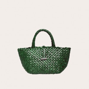 Green Little Liffner Mini Leather Basket Women's Tote Bag | KIQUXC-765