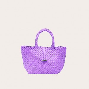 Lavender Little Liffner Mini Leather Basket Women's Tote Bag | JTVMOB-659