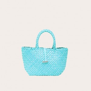 Light Blue Little Liffner Mini Leather Basket Women's Tote Bag | UZKBFN-853