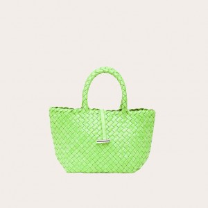 Light Green Little Liffner Mini Leather Basket Women's Tote Bag | NYAIDQ-543