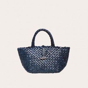 Navy Little Liffner Mini Leather Basket Women's Tote Bag | NXGARB-417