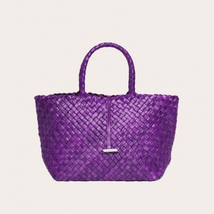 Purple Little Liffner Midi Leather Basket Women's Tote Bag | RMBGLU-632