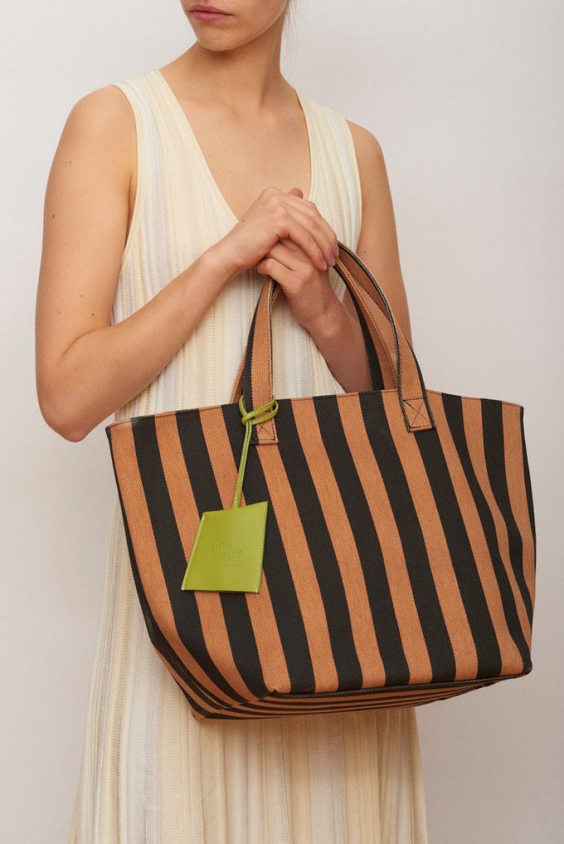 Beige Little Liffner Stripe Women's Tote Bag | FNTLOY-715