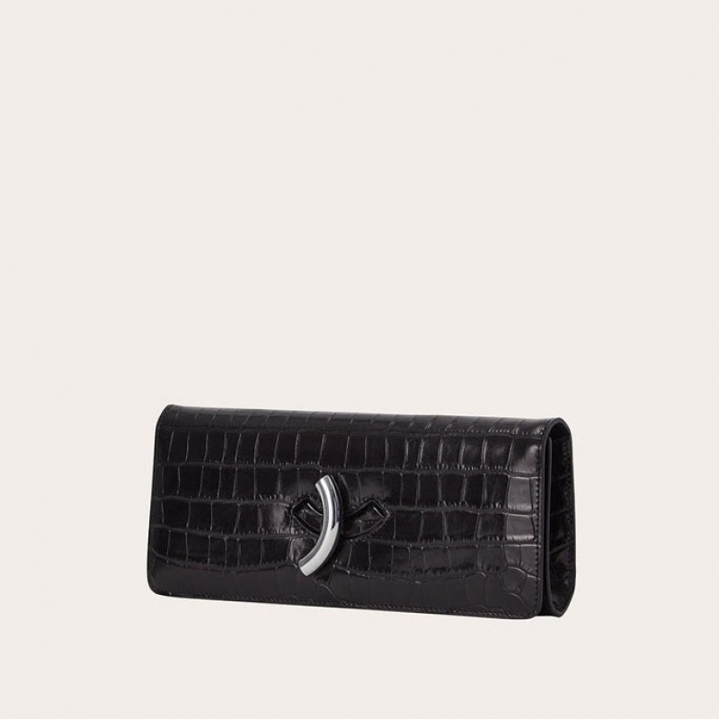 Black Little Liffner Maccheroni Croc Embossed Women's Clutch Bag | YPJSFZ-207