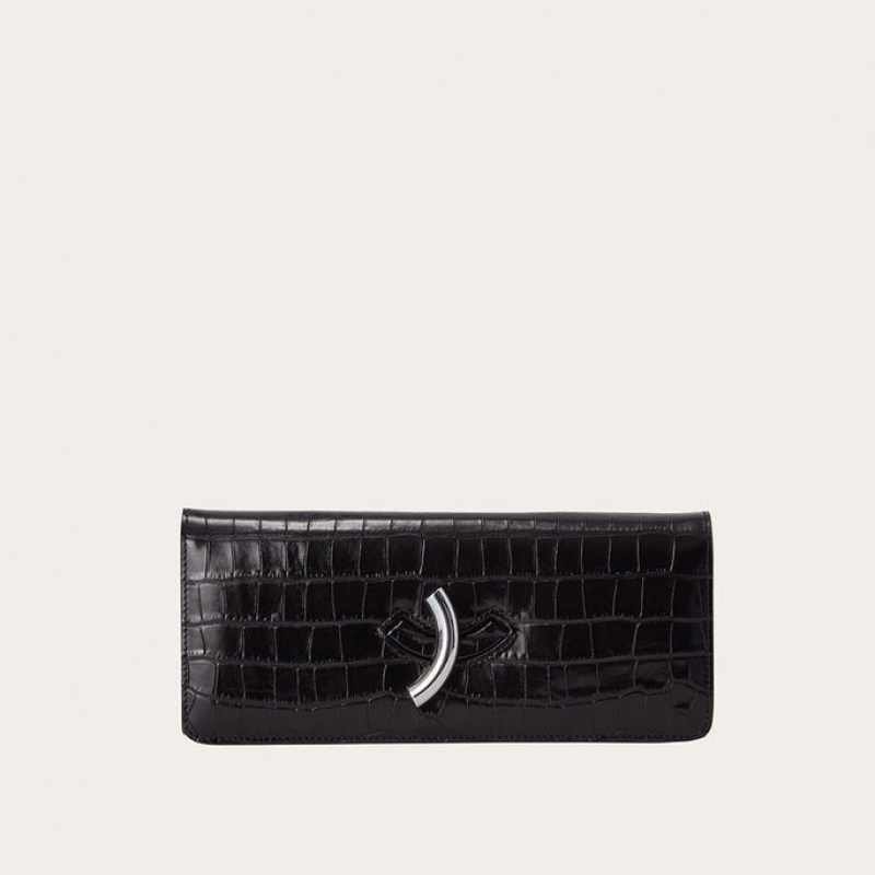 Black Little Liffner Maccheroni Croc Embossed Women\'s Clutch Bag | YPJSFZ-207