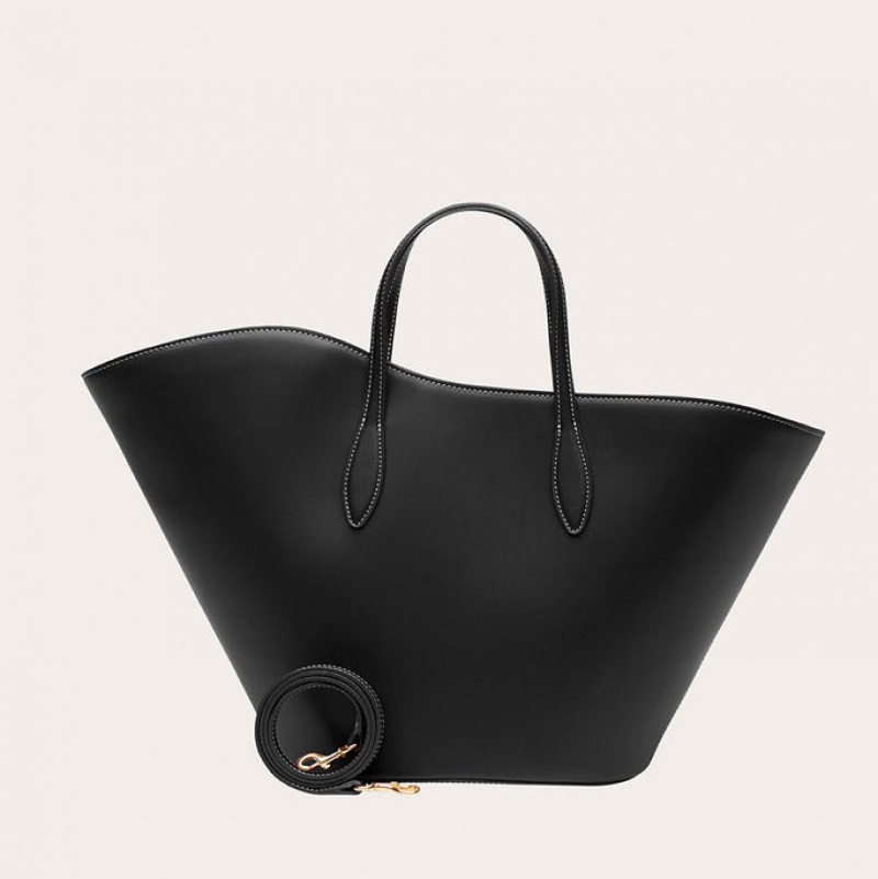 Black Little Liffner Open Tulip Medium Women's Tote Bag | BXRYLD-073