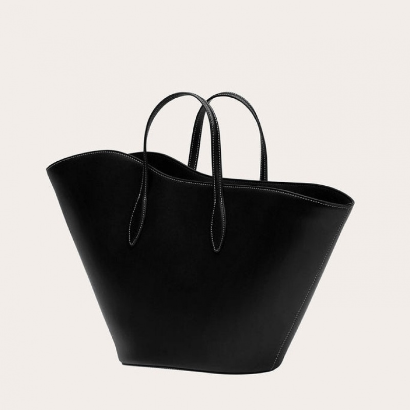 Black Little Liffner Open Tulip Medium Women's Tote Bag | BXRYLD-073