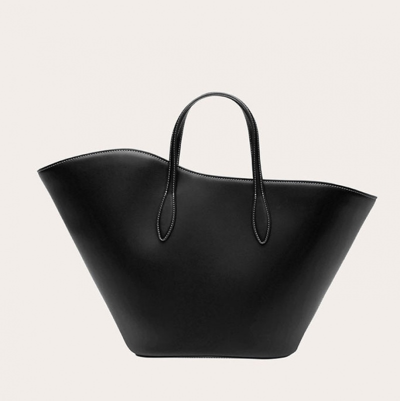 Black Little Liffner Open Tulip Medium Women\'s Tote Bag | BXRYLD-073