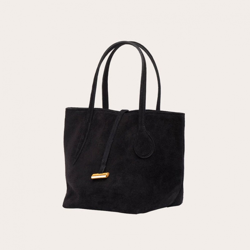 Black Little Liffner Sprout Mini Suede Women's Tote Bag | PVJBMY-853