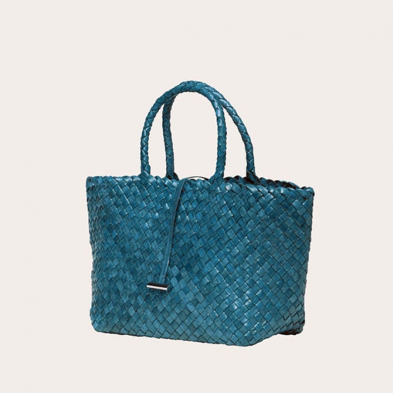 Blue Little Liffner Midi Leather Basket Women's Tote Bag | GOCBNX-268