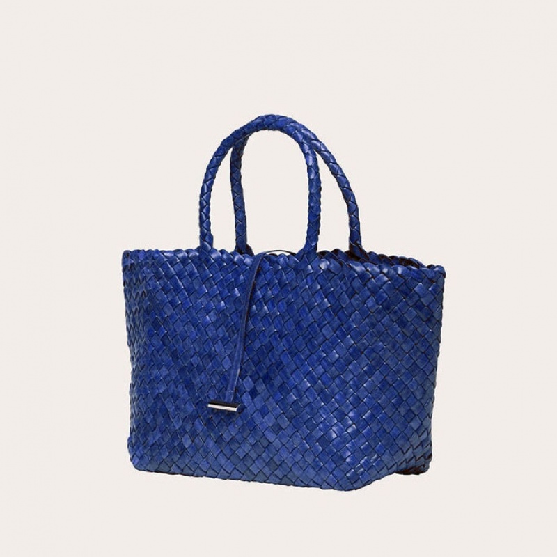 Blue Little Liffner Midi Leather Basket Women's Tote Bag | OHGCMJ-032