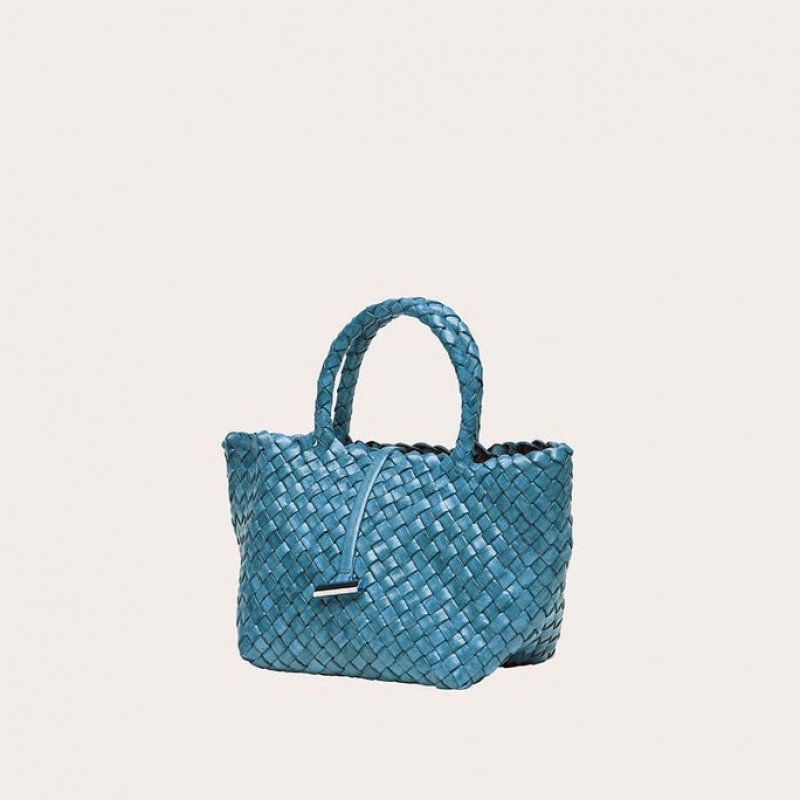 Blue Little Liffner Mini Leather Basket Women's Tote Bag | TPOZED-593