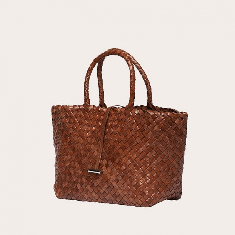 Brown Little Liffner Midi Leather Basket Women's Tote Bag | WCGMUF-750