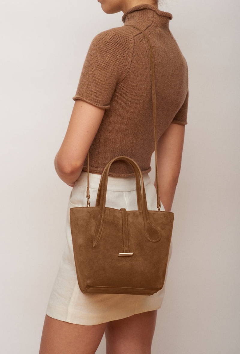 Brown Little Liffner Sprout Mini Suede Women's Tote Bag | FPSRGU-185