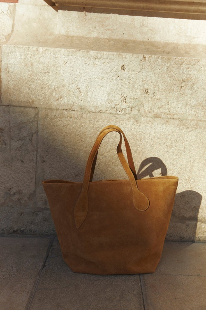 Brown Little Liffner Sprout Suede Women's Tote Bag | SJYGWL-152