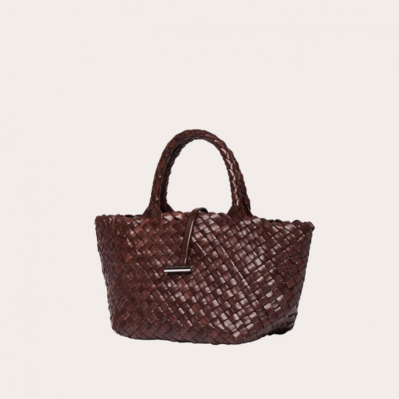 Dark Brown Little Liffner Mini Leather Basket Women's Tote Bag | QRPCXU-673