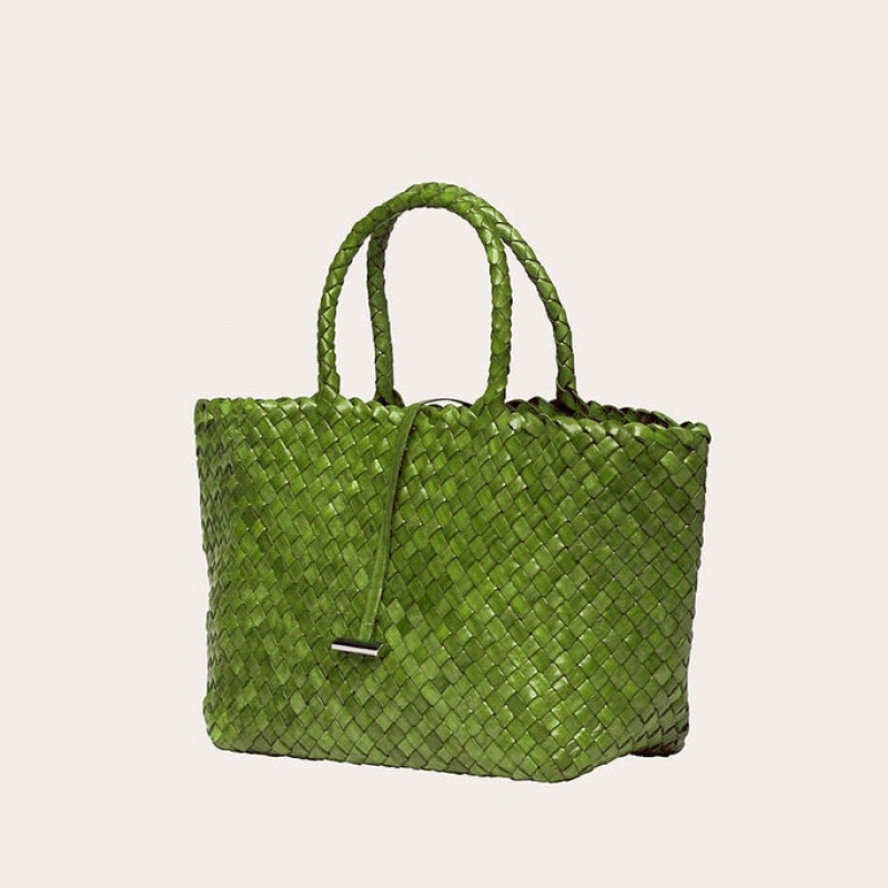 Green Little Liffner Midi Leather Basket Women's Tote Bag | NIOGMW-210