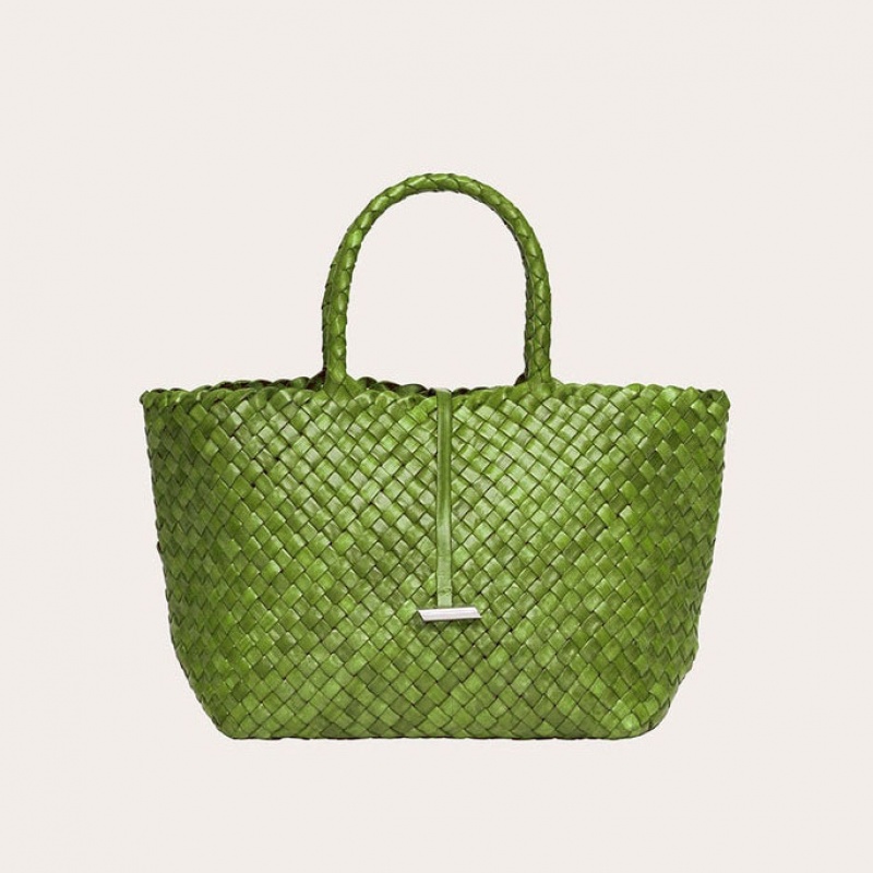 Green Little Liffner Midi Leather Basket Women\'s Tote Bag | NIOGMW-210