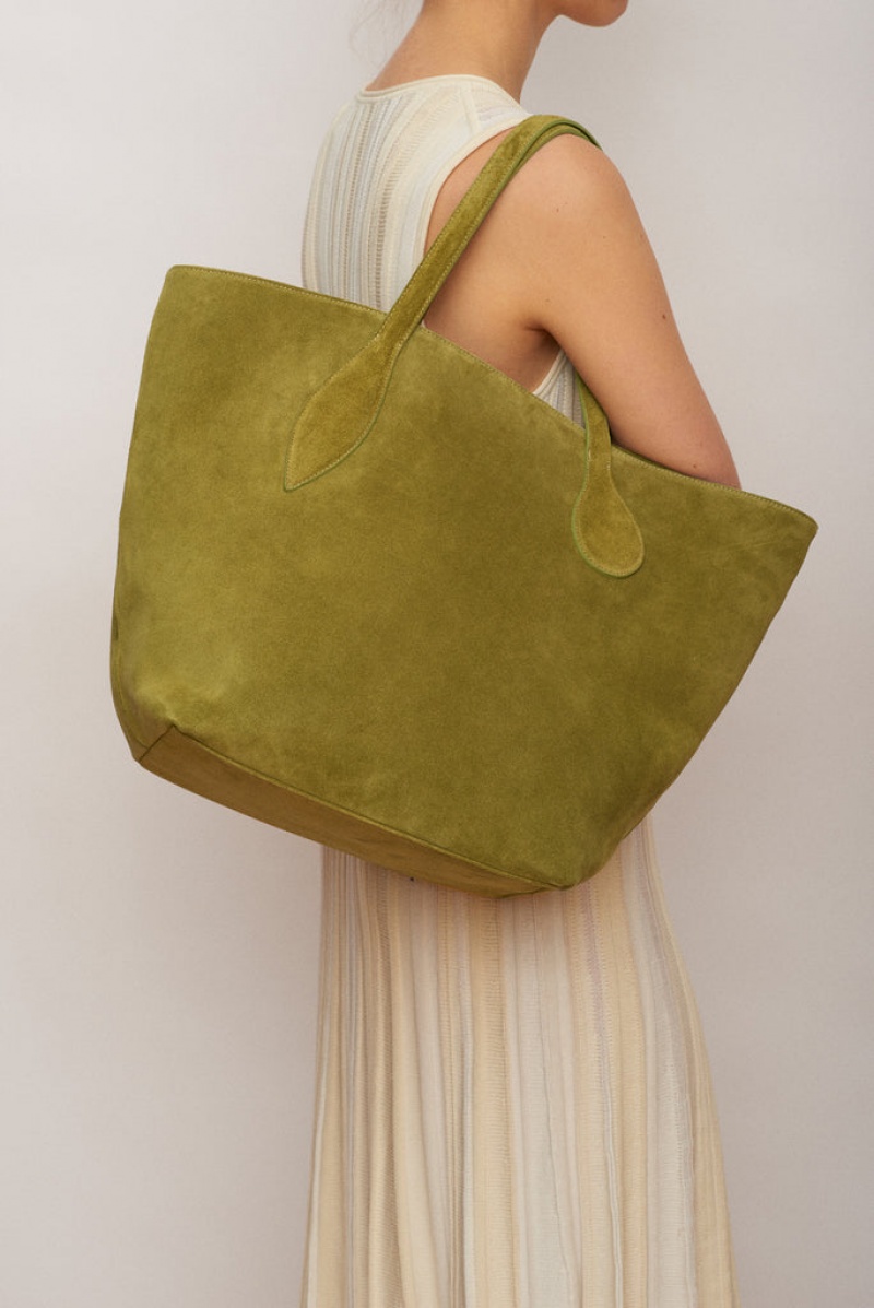 Green Little Liffner Sprout Suede Women's Tote Bag | POHABX-015