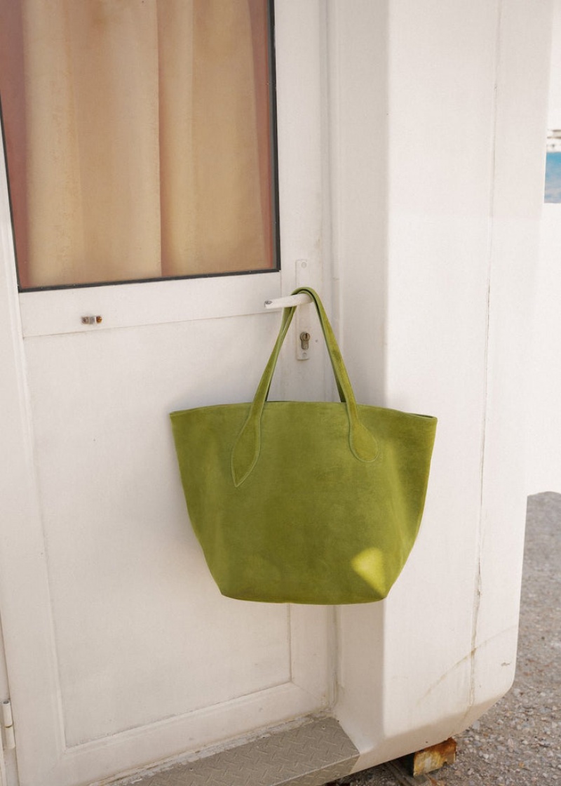 Green Little Liffner Sprout Suede Women's Tote Bag | POHABX-015