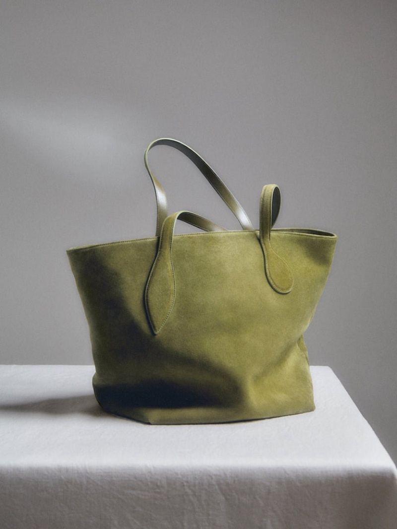 Green Little Liffner Sprout Suede Women's Tote Bag | POHABX-015