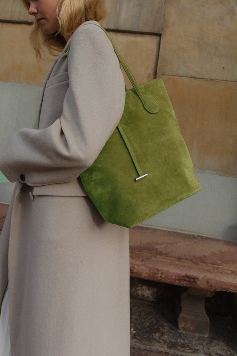 Green Little Liffner Tall Sprout Suede Women's Tote Bag | KGQMNL-534