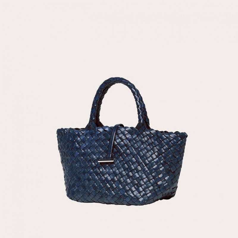 Navy Little Liffner Mini Leather Basket Women's Tote Bag | NXGARB-417