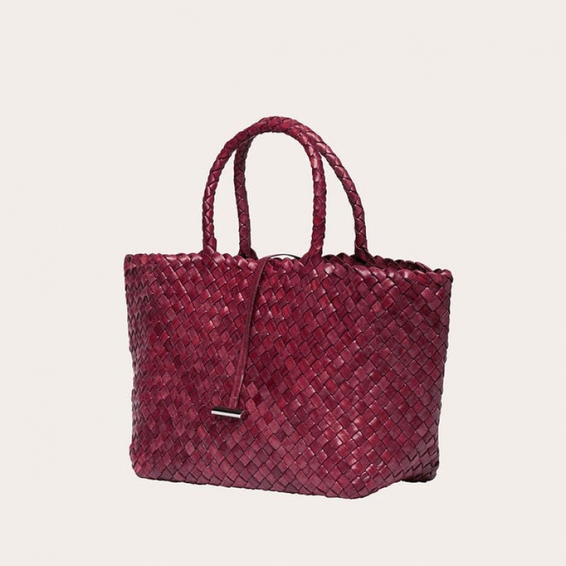 Red Little Liffner Midi Leather Basket Women's Tote Bag | QYFORX-819