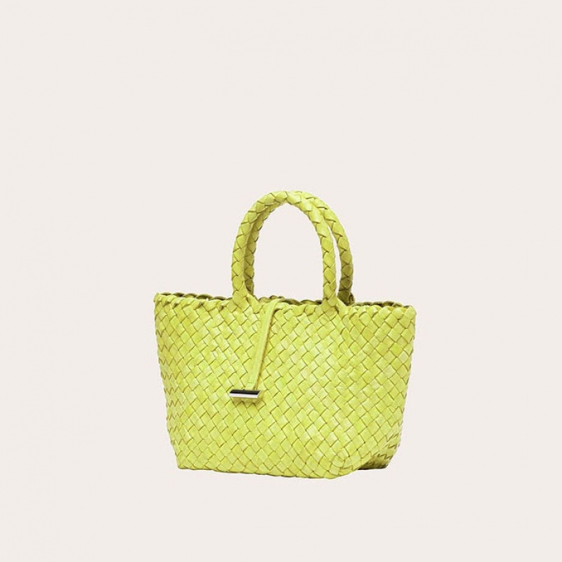 Yellow Little Liffner Mini Leather Basket Women's Tote Bag | HLDJGW-826